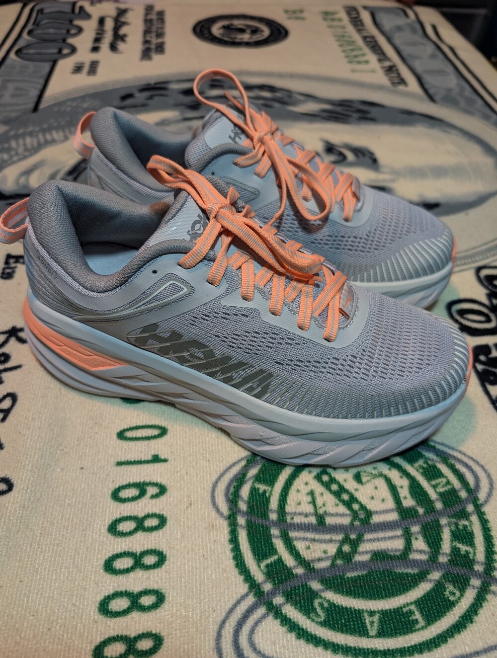 Hoka One One Bondi 7 Running Cushioned Shoes Harbor Mist Sharkskin Women Size 7